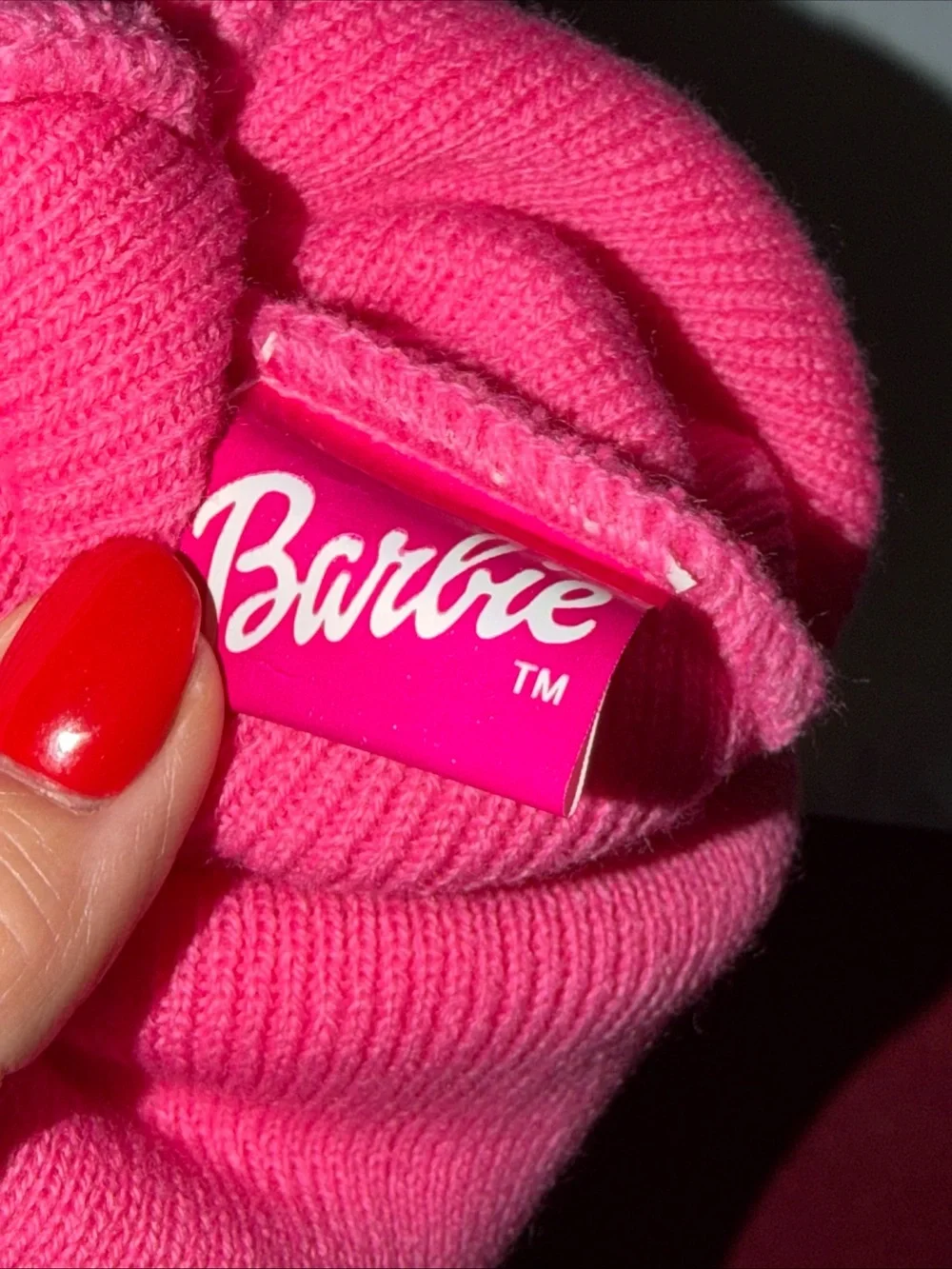 NEW PINK Barbie Beanie HAT Barbie doll Embroided On Front Acrylic One size Girls